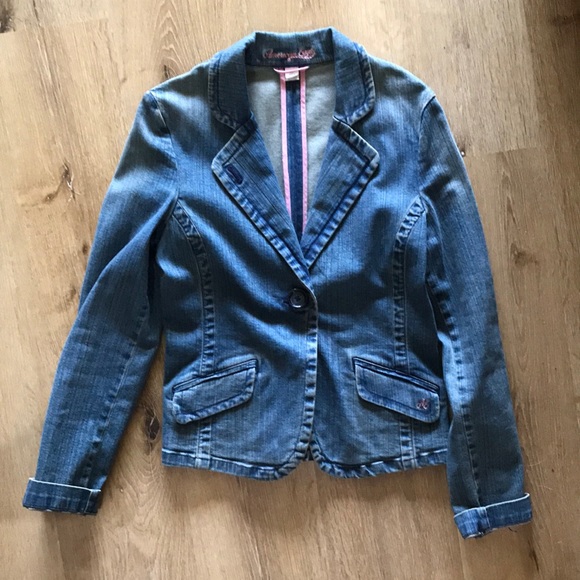 American Eagle denim one button blazer - Picture 2 of 8